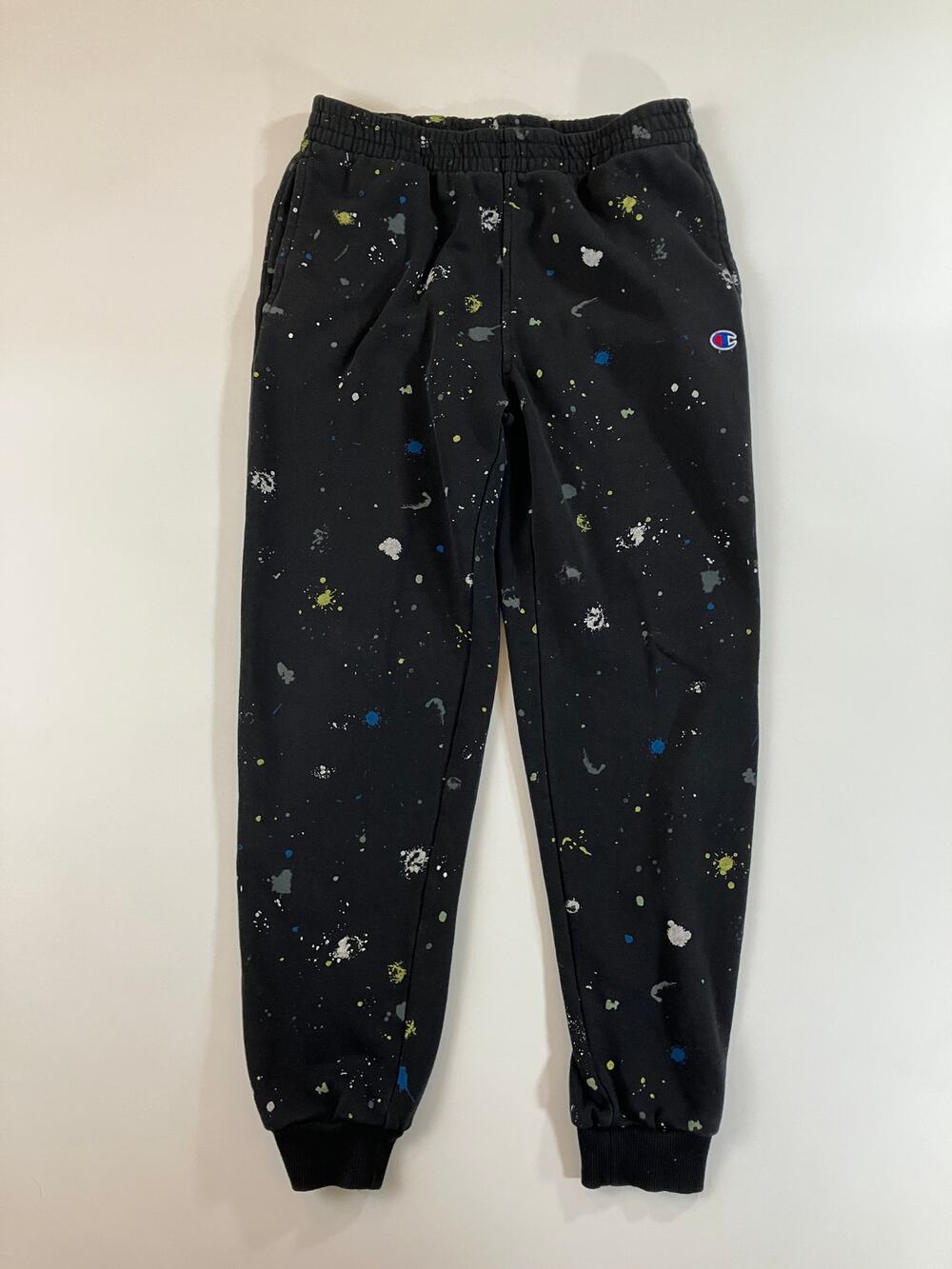 Champion Youth L Paint Splatter Jogger Sweatpants Black Fleece Boys Large
